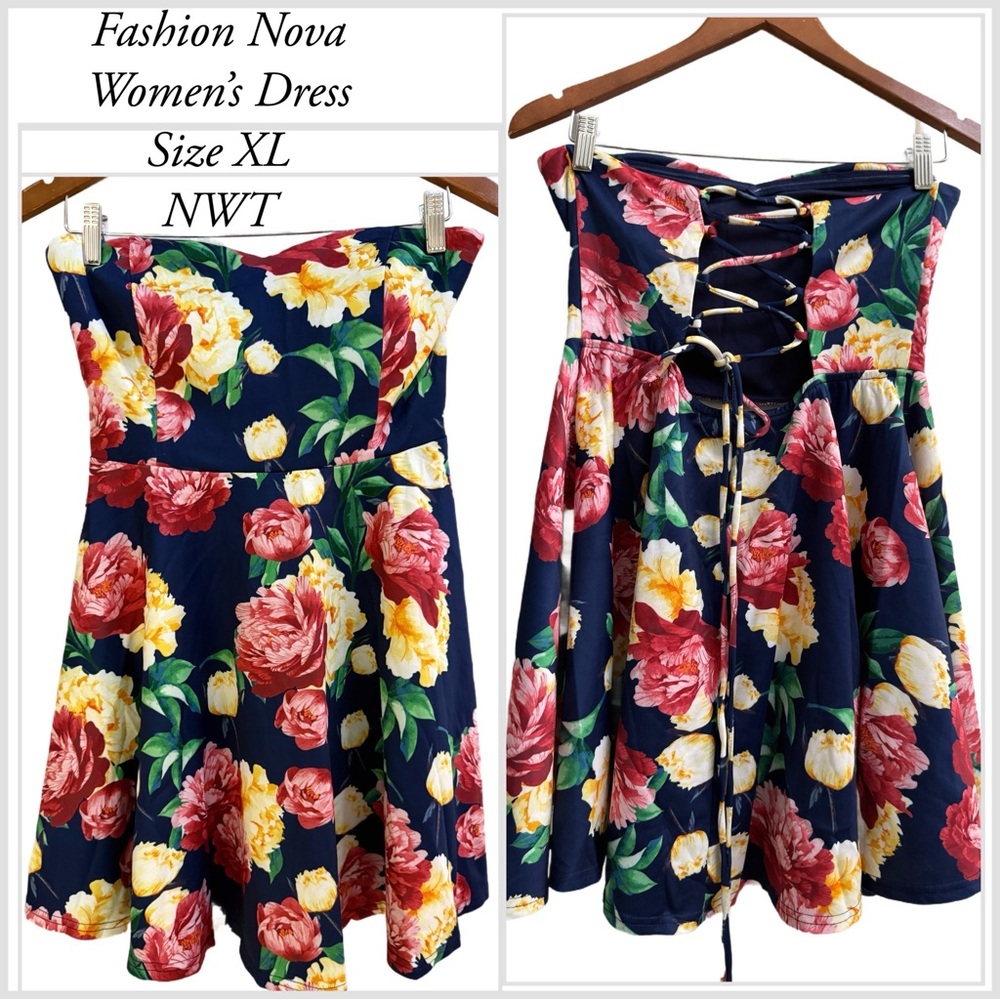 Fashion Nova Floral Strapless Dress XL - Multicolor floral fit & flair women's
